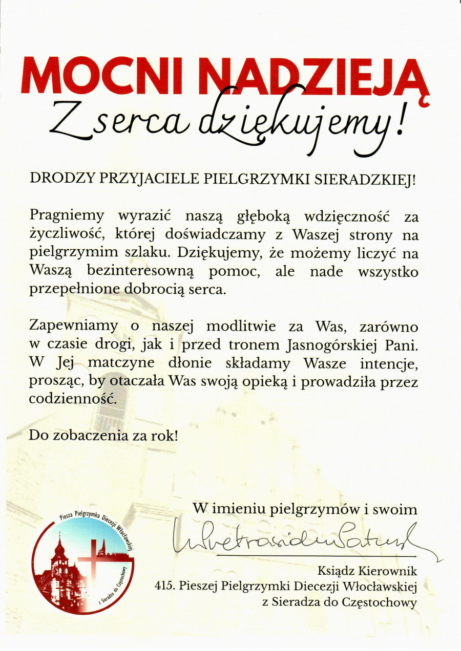 Podziękowania od Pielgrzymów 