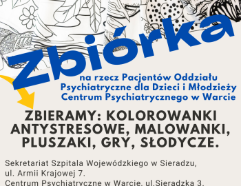 Zbiórka darów dla Pacjentów z Oddziału Psychiatrycznego dla Dzieci i Młodzieży