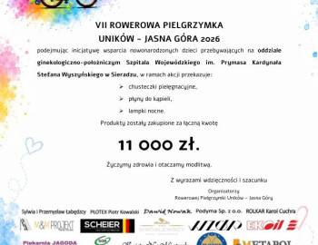 Wsparcie dla najmłodszych Pacjentów od uczestników VII Rowerowej Pielgrzymki Uników - Jasna Góra 202